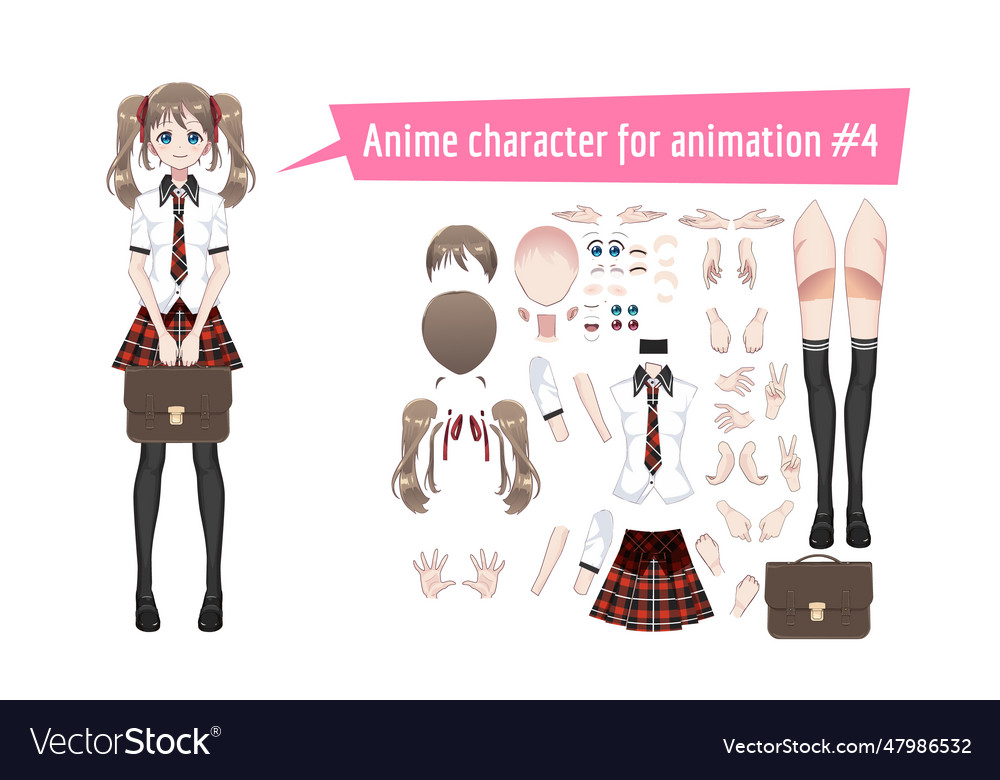 Anime manga schoolgirl in a red tartan skirt Vector Image