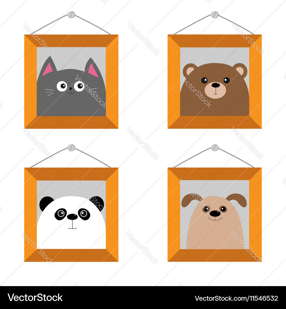 Dog bear cat panda head picture frame hanging Vector Image