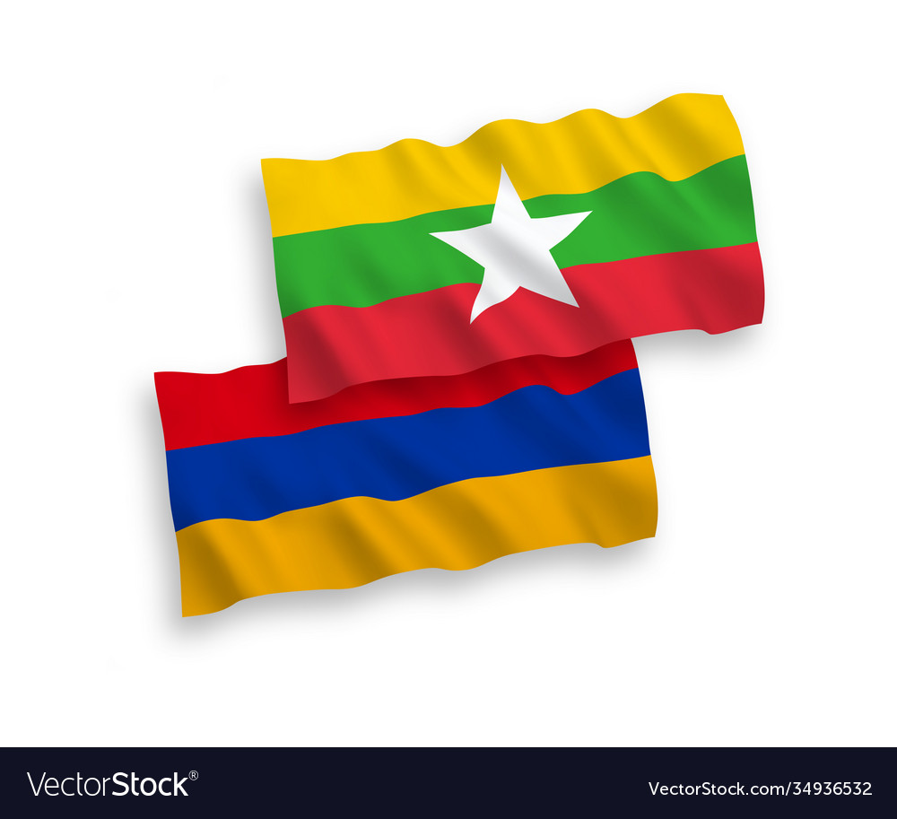 Flags armenia and myanmar on a white background