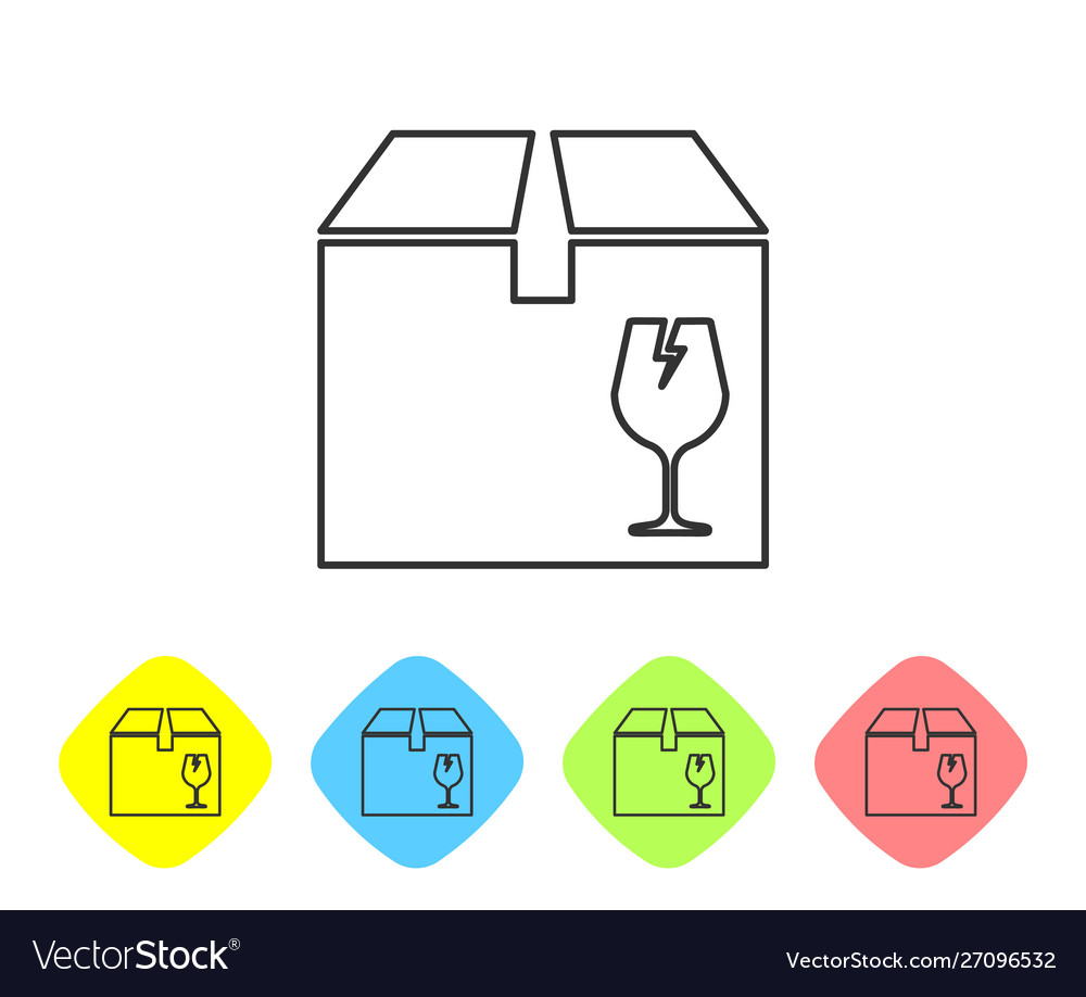 Grey line delivery package box with fragile vector image Grey line delivery package box with fragile