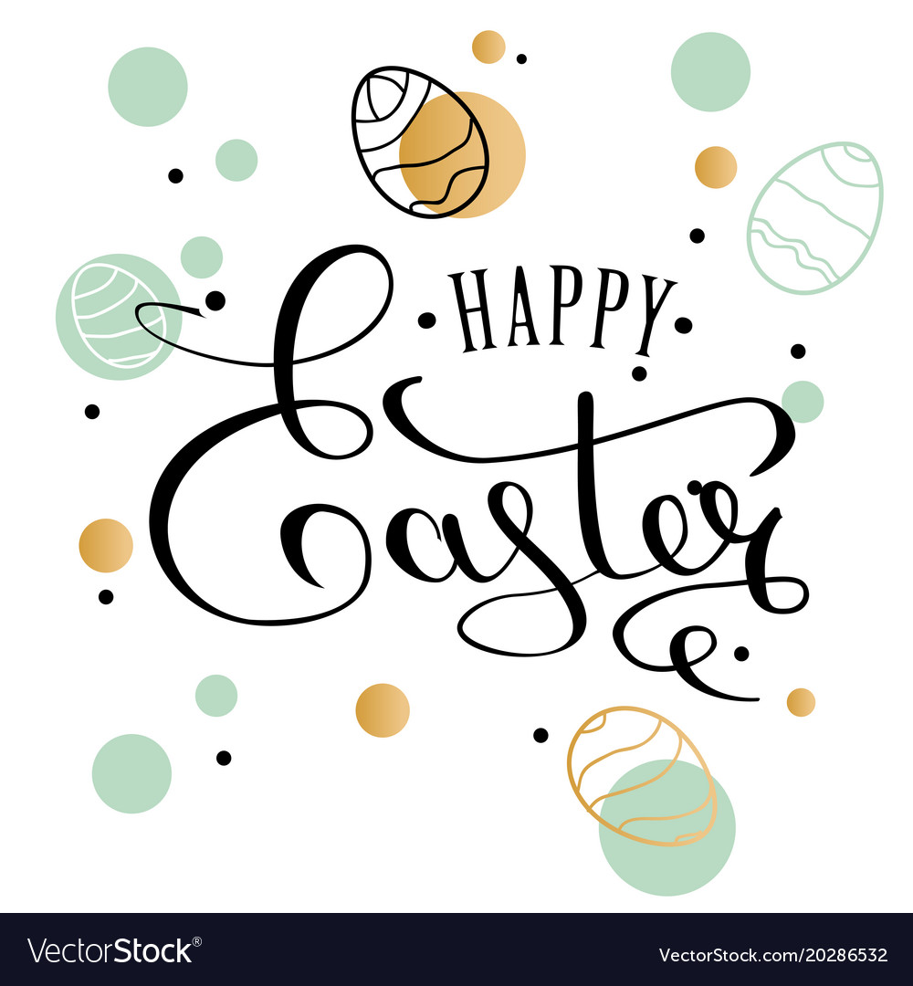 Happy easter lettering greeting card with doodle