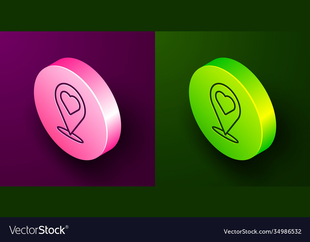 Isometric line map pointer with heart icon vector image Isometric line map pointer with heart icon