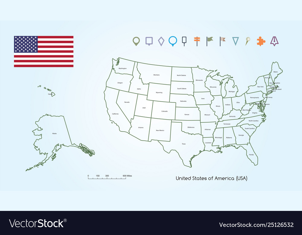 Accurate Correct Usa Map With States - Map United States America Outline Vector 25126532