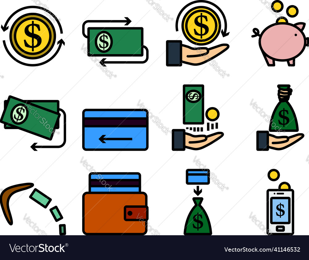 Money icon set Royalty Free Vector Image - VectorStock