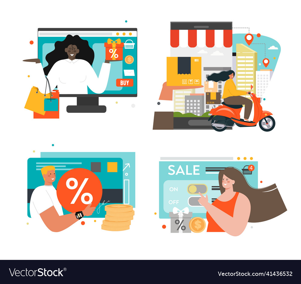 Online shopping sale set flat isolated