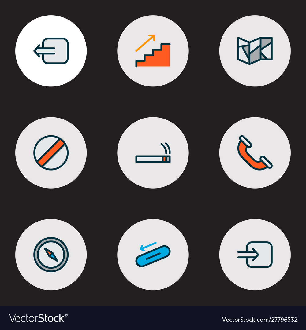 Public icons colored line set with escalator way vector image Public icons colored line set with escalator way
