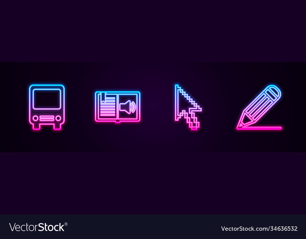 Set line bus audio book pixel arrow cursor vector image Set line bus audio book pixel arrow cursor
