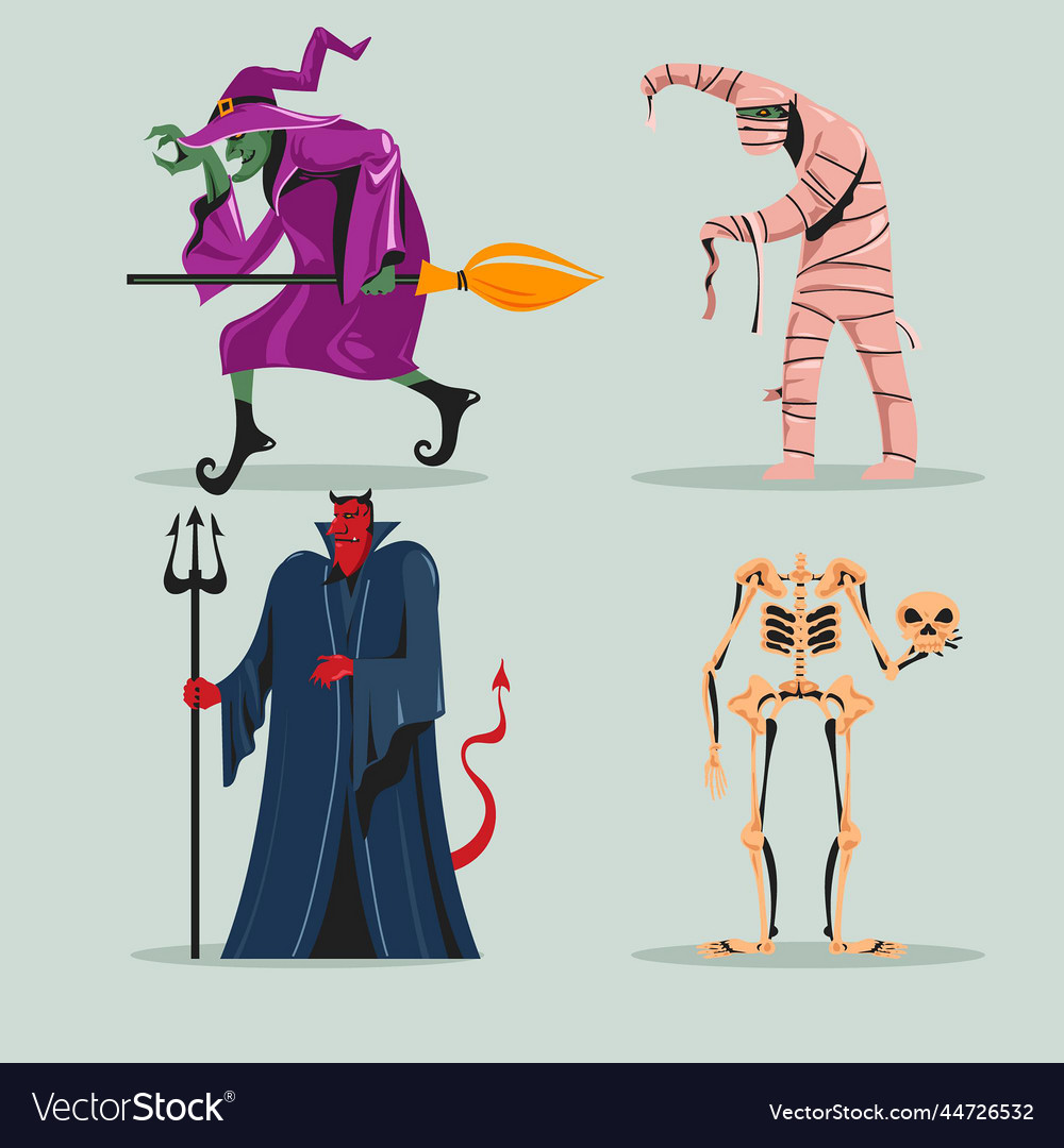 Set spooky halloween characters design Royalty Free Vector