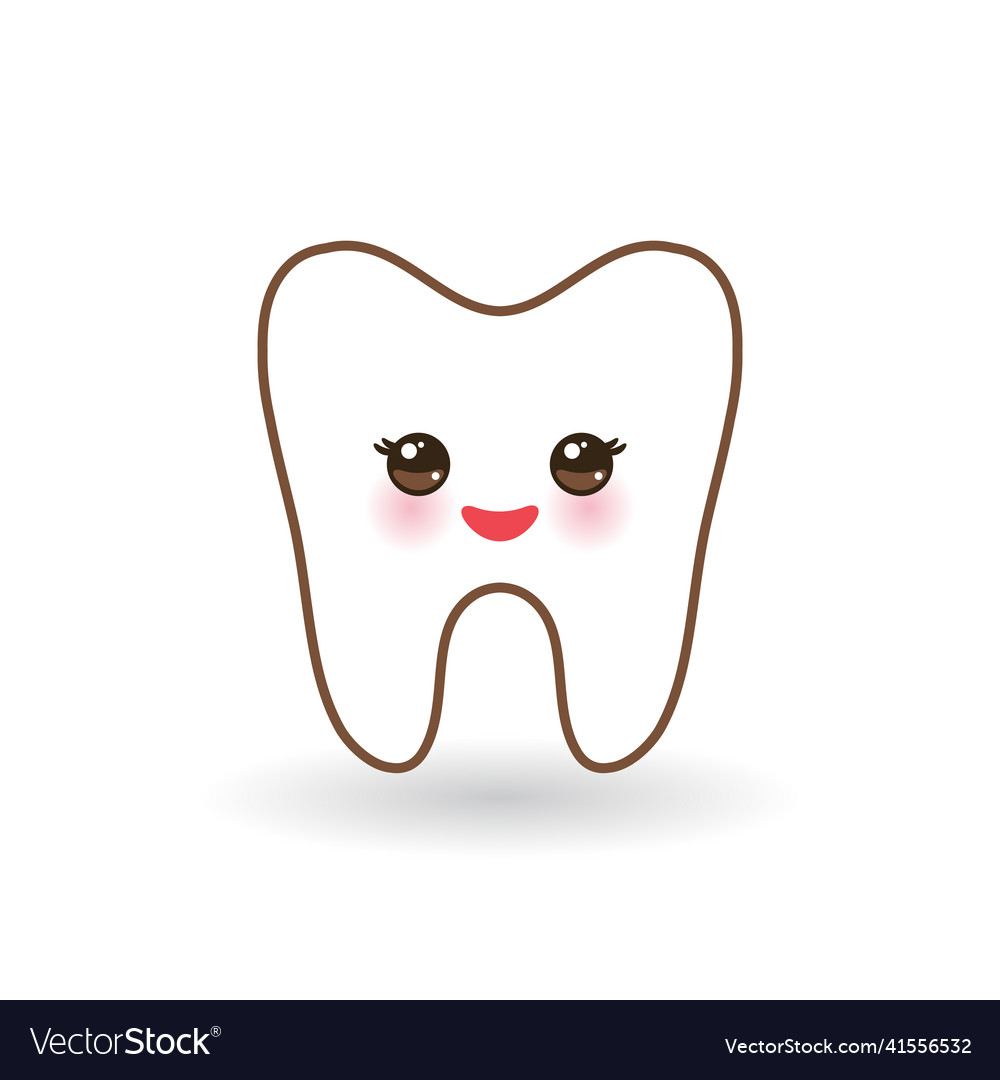 Smiling tooth with pink cheeks white background