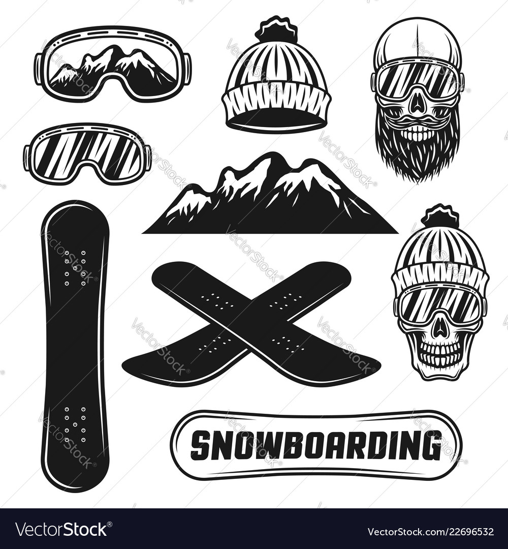 Snowboarding equipment set of objects Royalty Free Vector