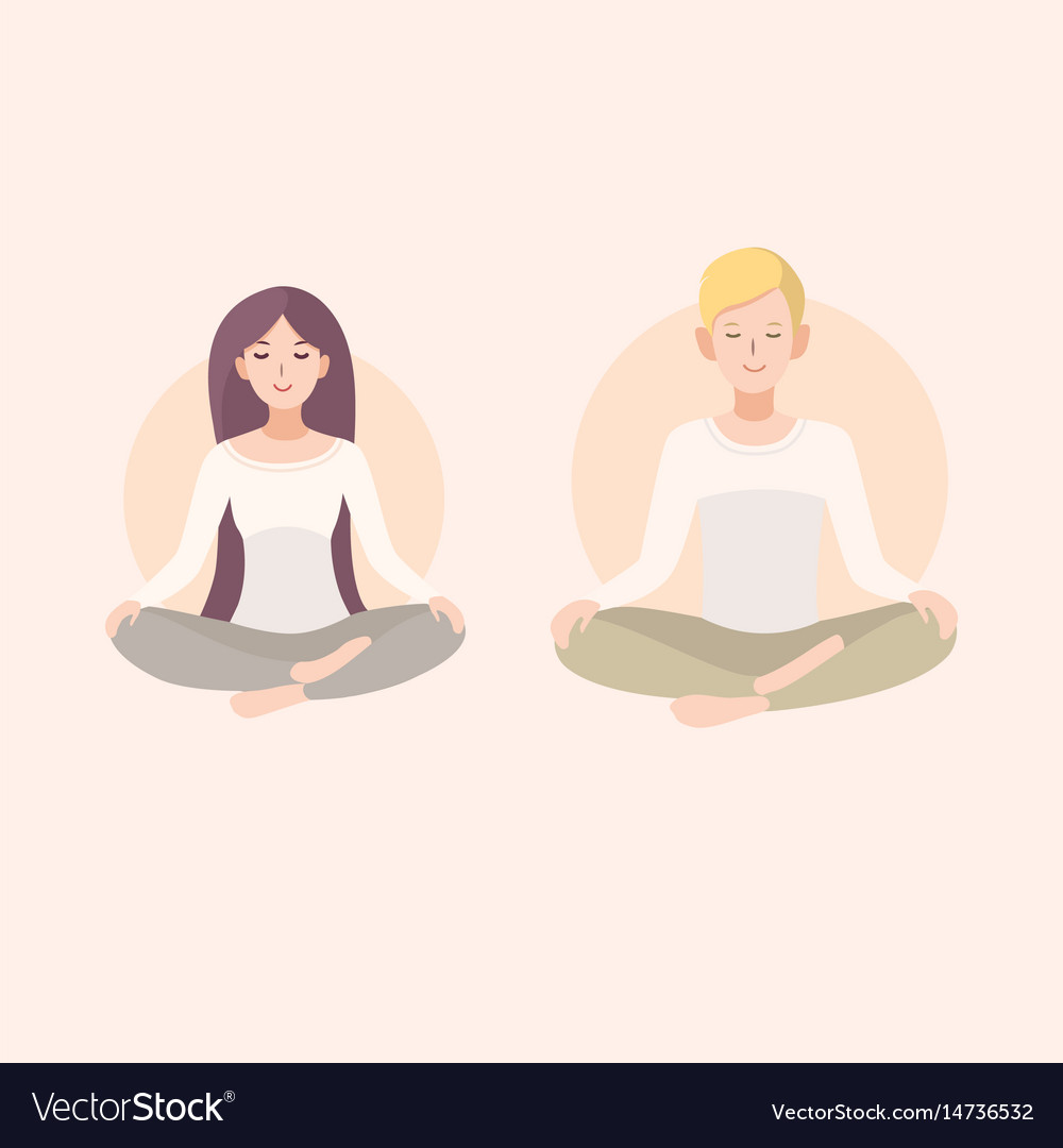 Young woman and man couple meditating in lotus