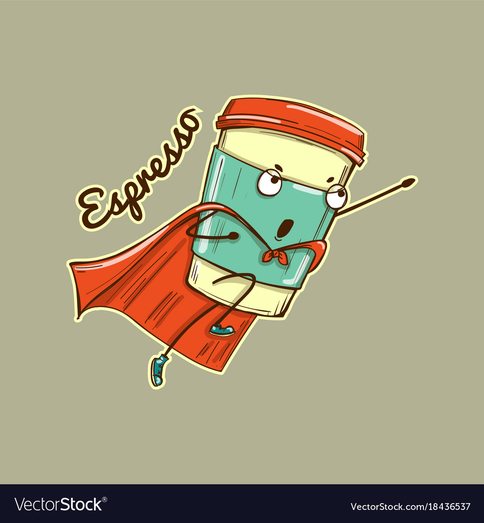 Espresso coffee cup superhero character