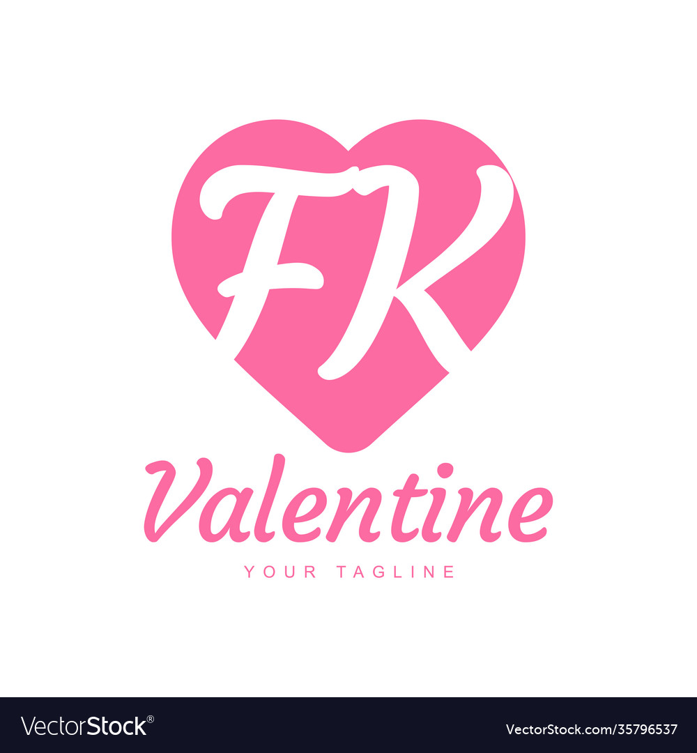 Fk letter logo design with heart icons love Vector Image