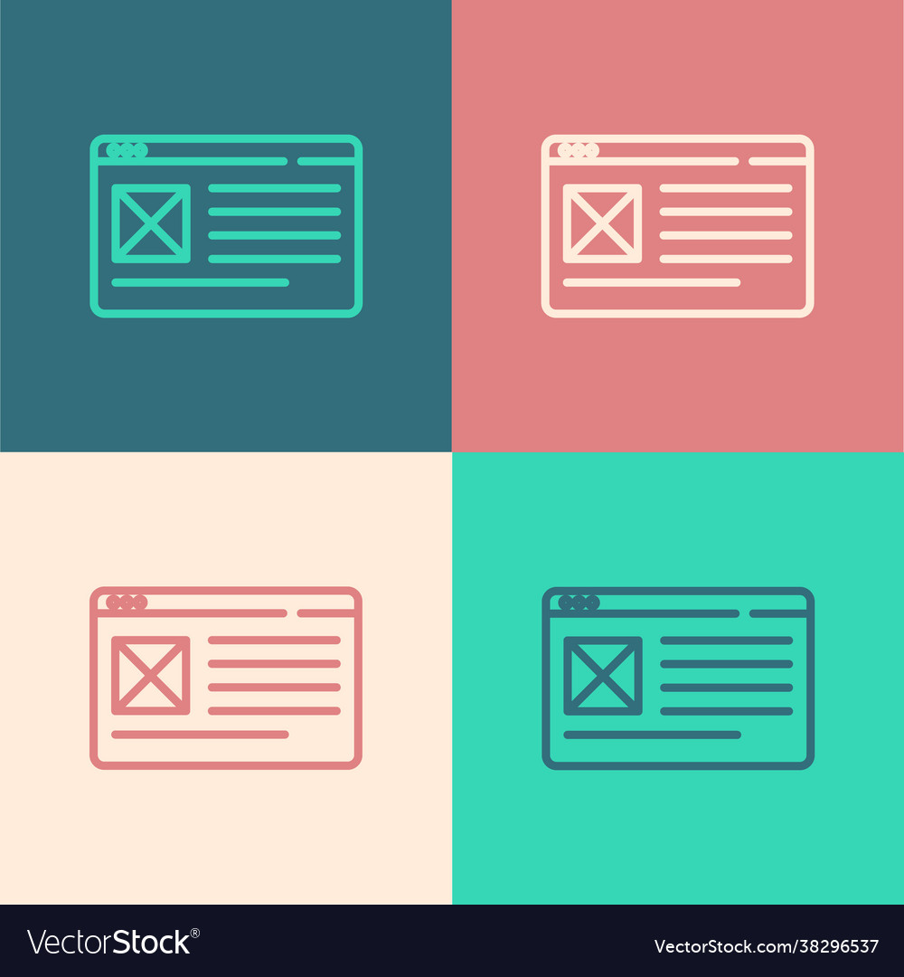 Pop art line browser window icon isolated on color vector image Pop art line browser window icon isolated on color