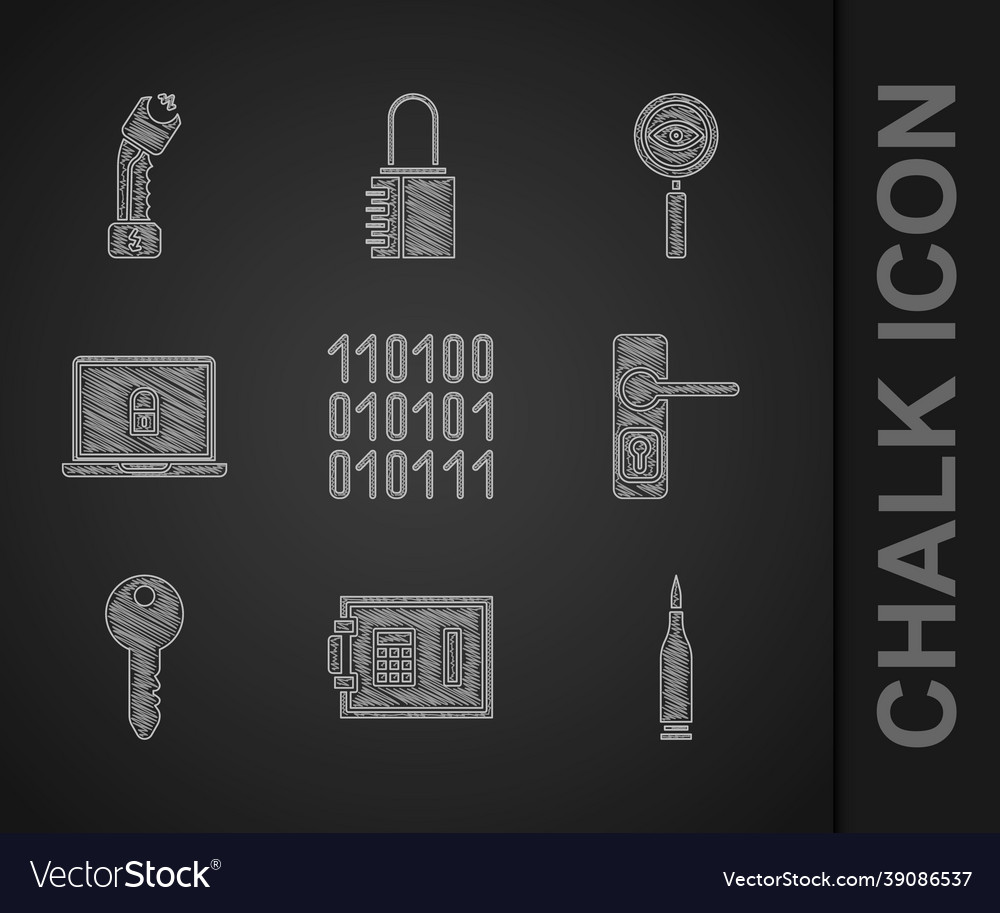 Set binary code safe bullet door handle key vector image Set binary code safe bullet door handle key