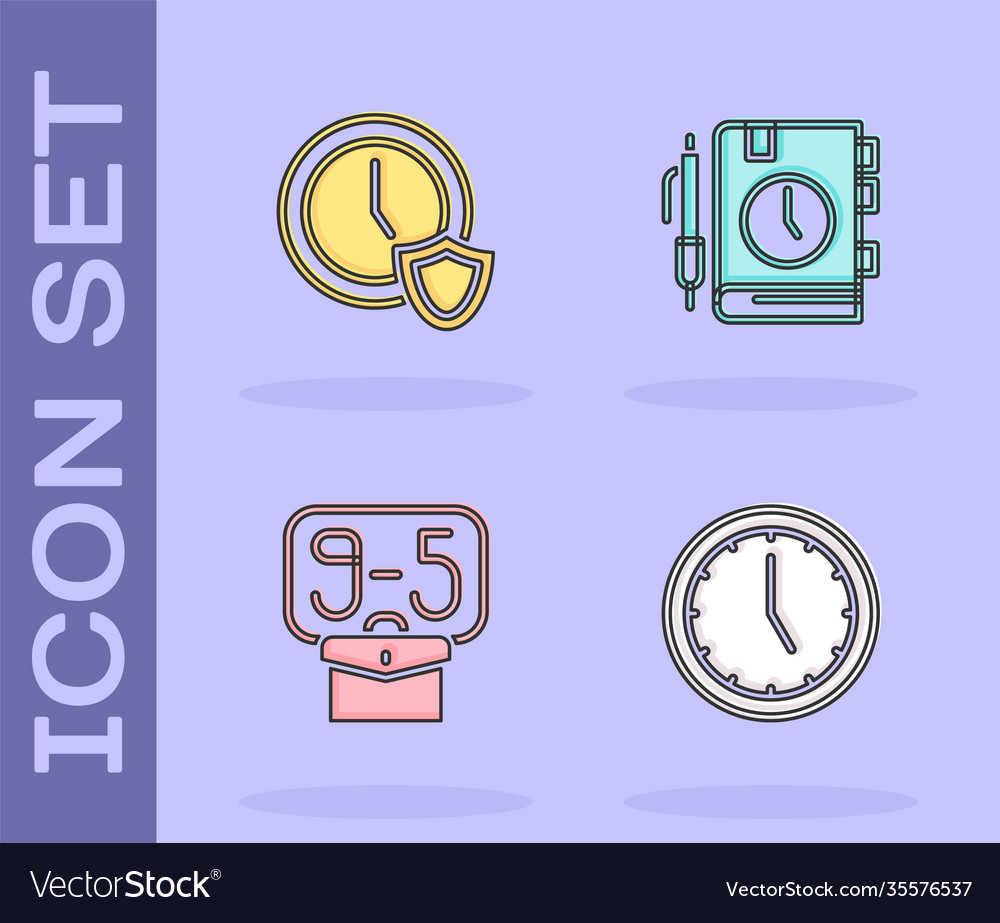 Set clock with shield from 9 and daily paper vector image Set clock with shield from 9 and daily paper