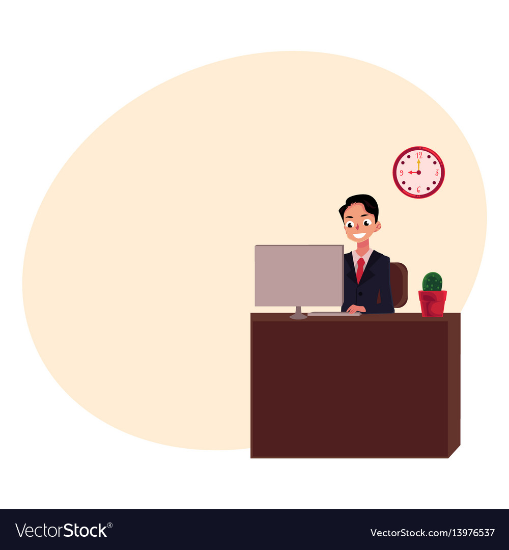 Jungunternehmer sitzen und arbeiten im Büro Vector Image Jungunternehmer sitzen und arbeiten im Büro