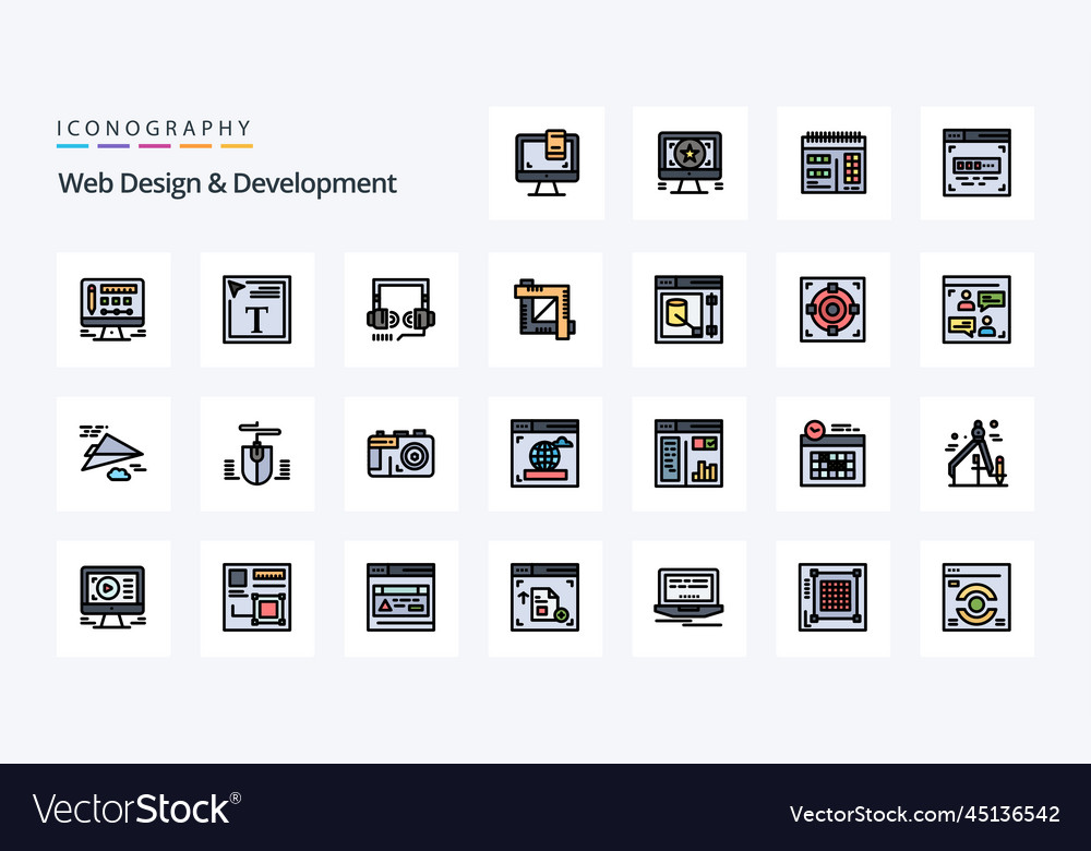 25 web design and development line filled style