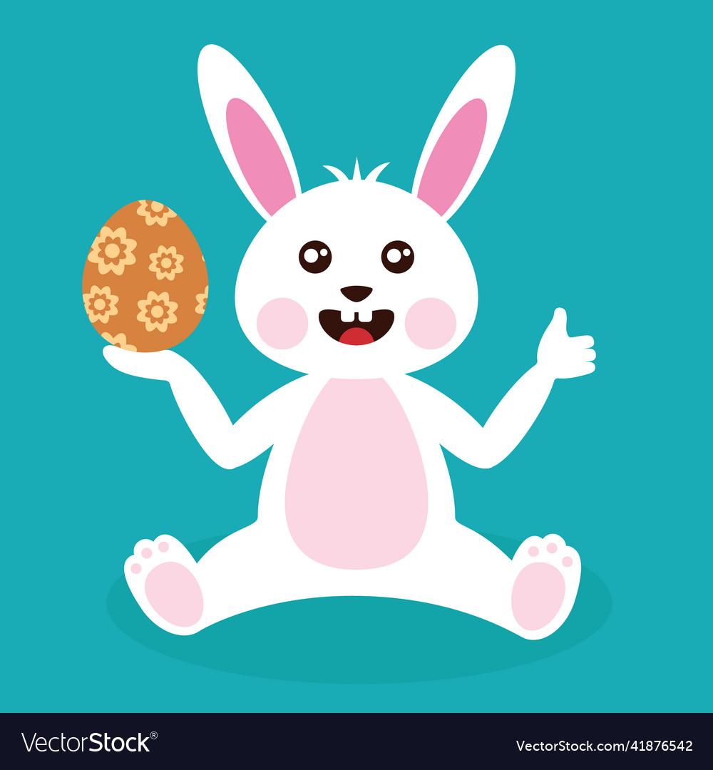 Cartoon white easter bunny holding an easter egg Vector Image