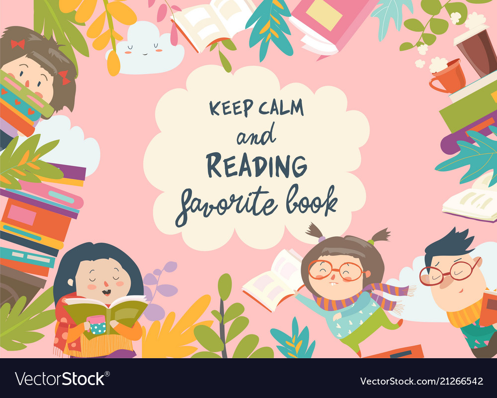 Cute frame composed of children reading books Vector Image