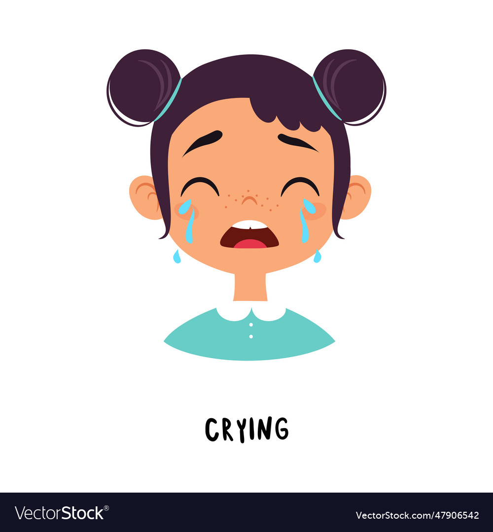 Cute girl crying show emotion and face expression Vector Image