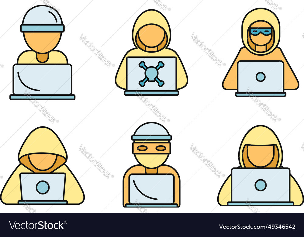 Cyber hacker icons set color Royalty Free Vector Image