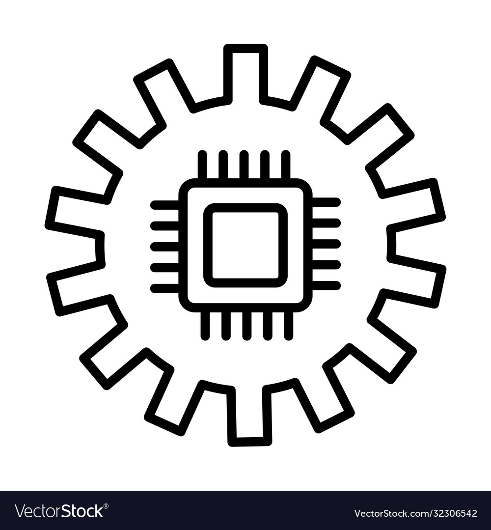Gear machine work with processor line style icon Vector Image Gear machine work with processor line style icon