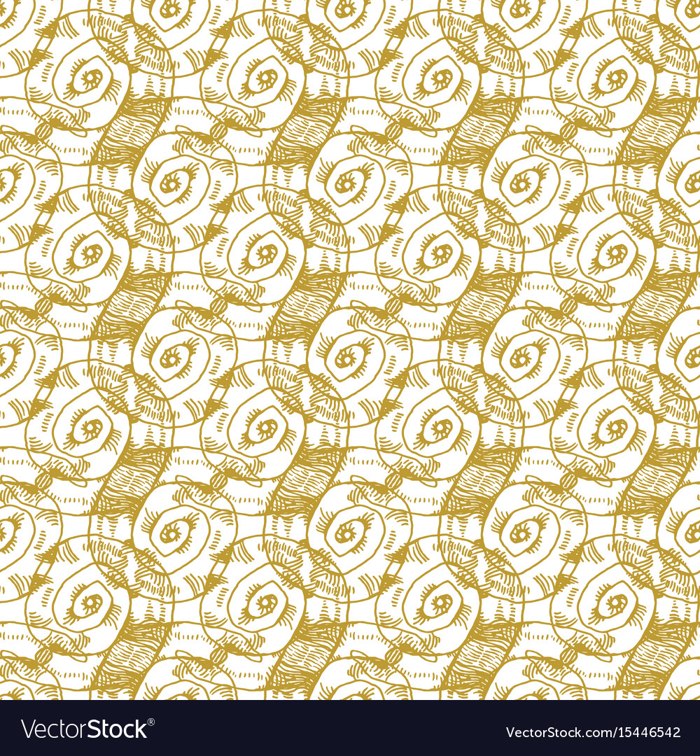 Golden sketch seashell decor seamless pattern