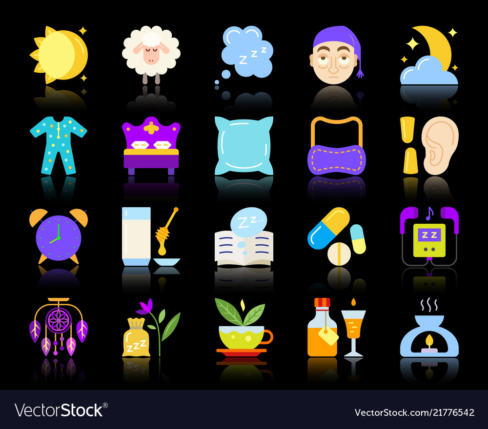 Insomnia simple flat color icons set vector image Insomnia simple flat color icons set