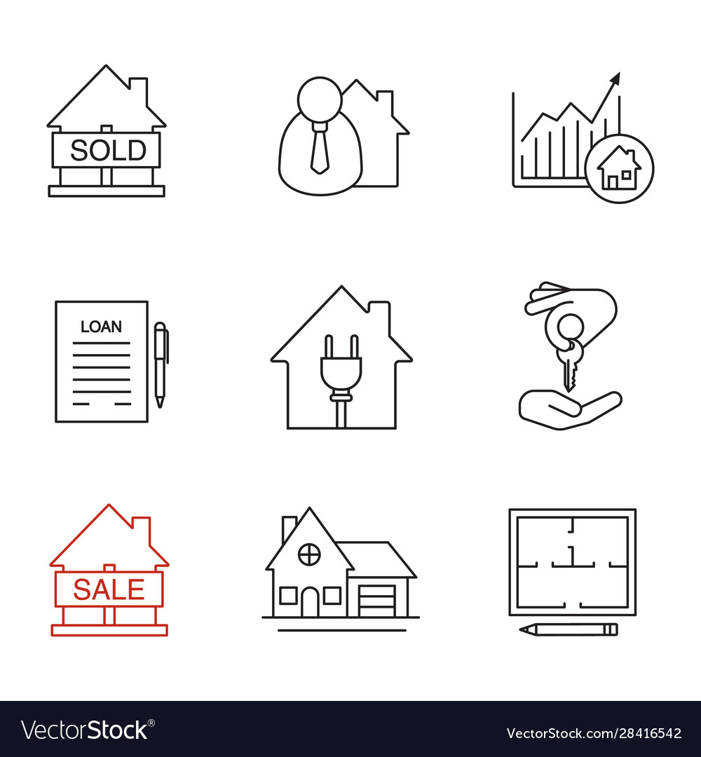 Real estate market linear icons set