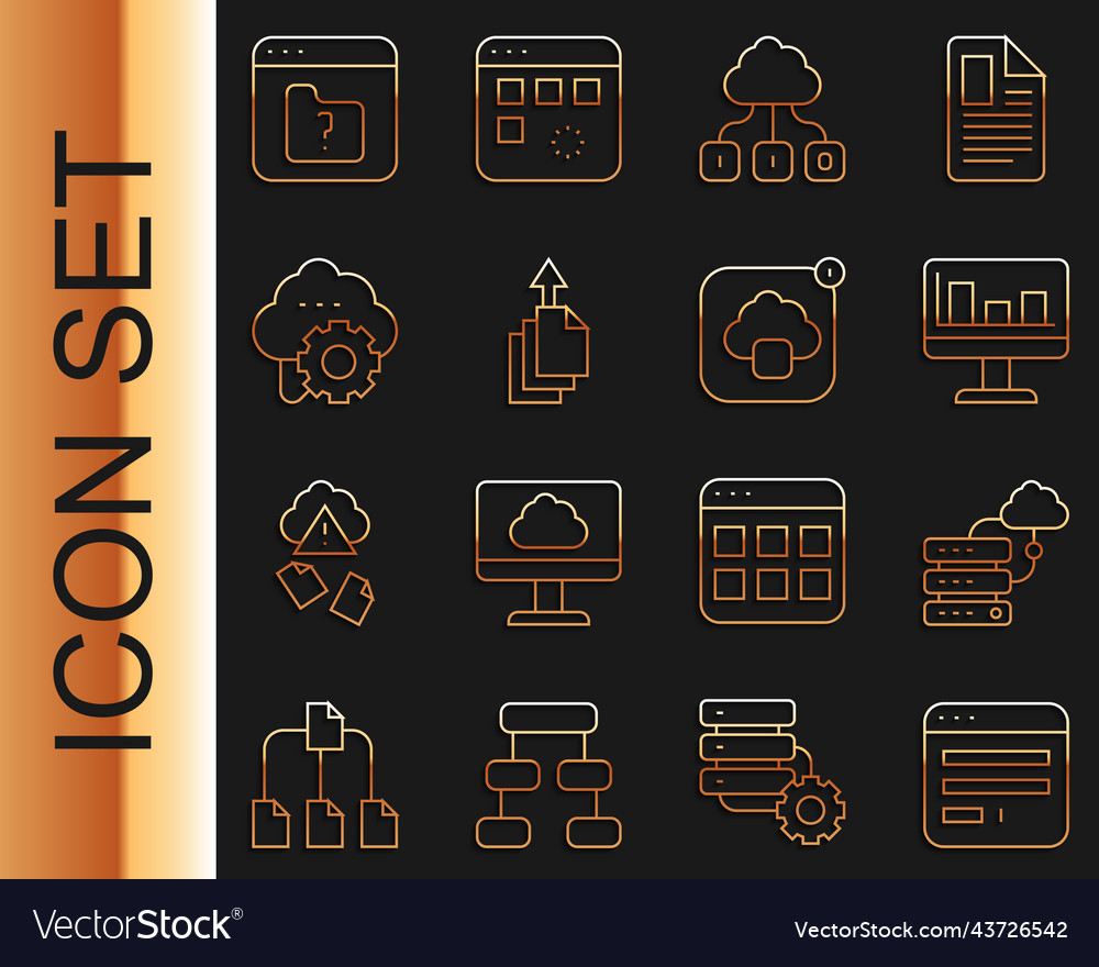 Set line browser window network cloud connection vector image Set line browser window network cloud connection