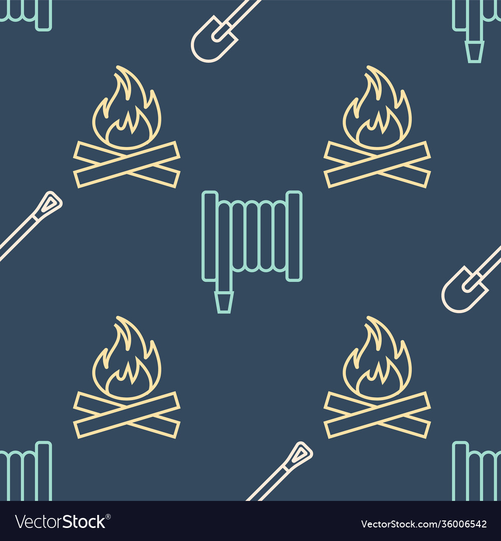 Set line fire shovel campfire and fire hose reel Vector Image