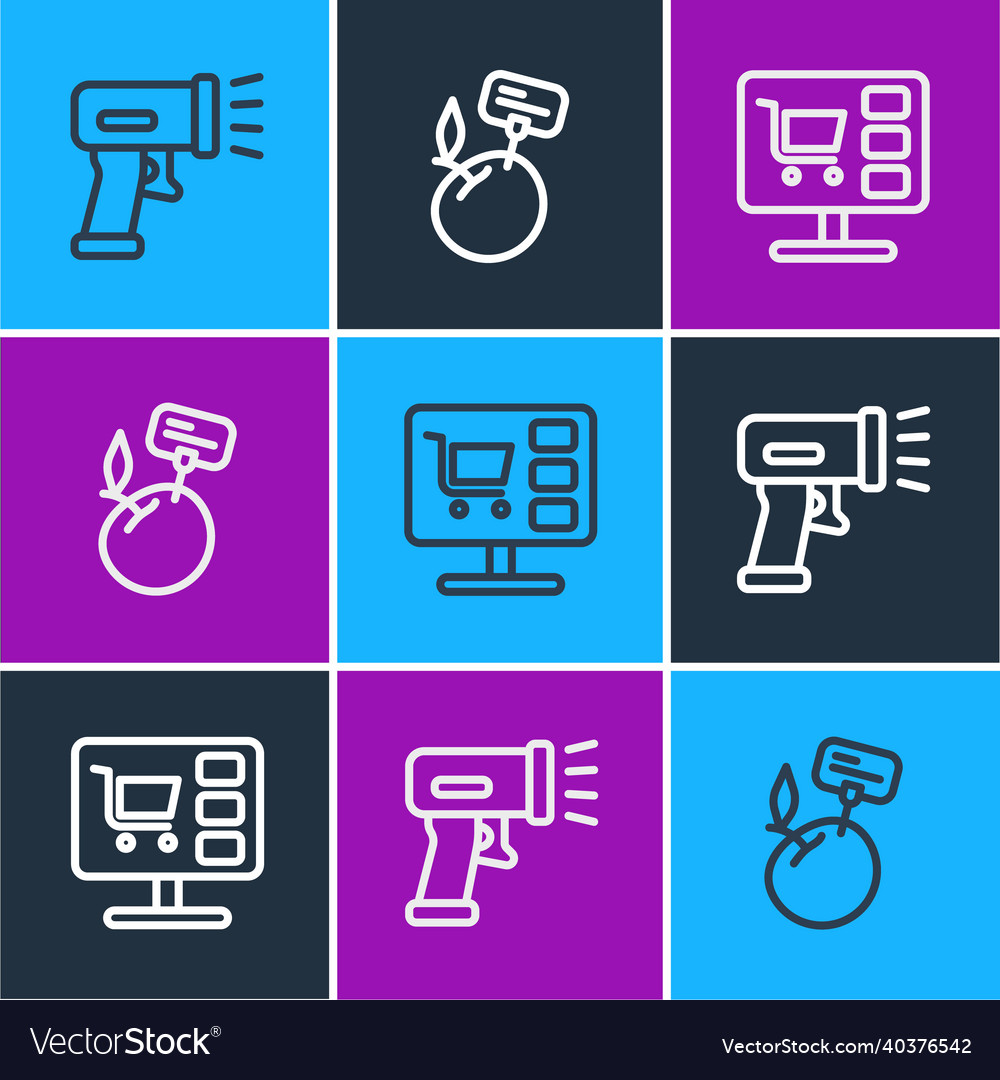 Set line scanner scanning bar code shopping cart Vector Image Set line scanner scanning bar code shopping cart