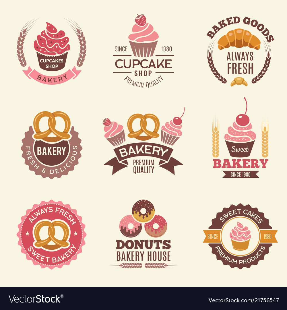 Bakery retro labels cupcakes donuts cookies vector image Bakery retro labels cupcakes donuts cookies