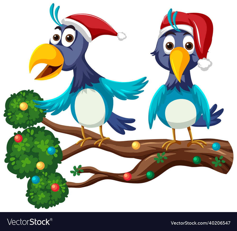 Blue bird wearing christmas hat cartoon character Vector Image Blue bird wearing christmas hat cartoon character Vector Image