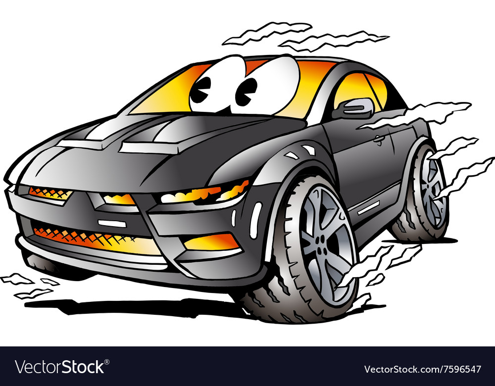 Cartoon a grey sports car mascot racing i Vector Image