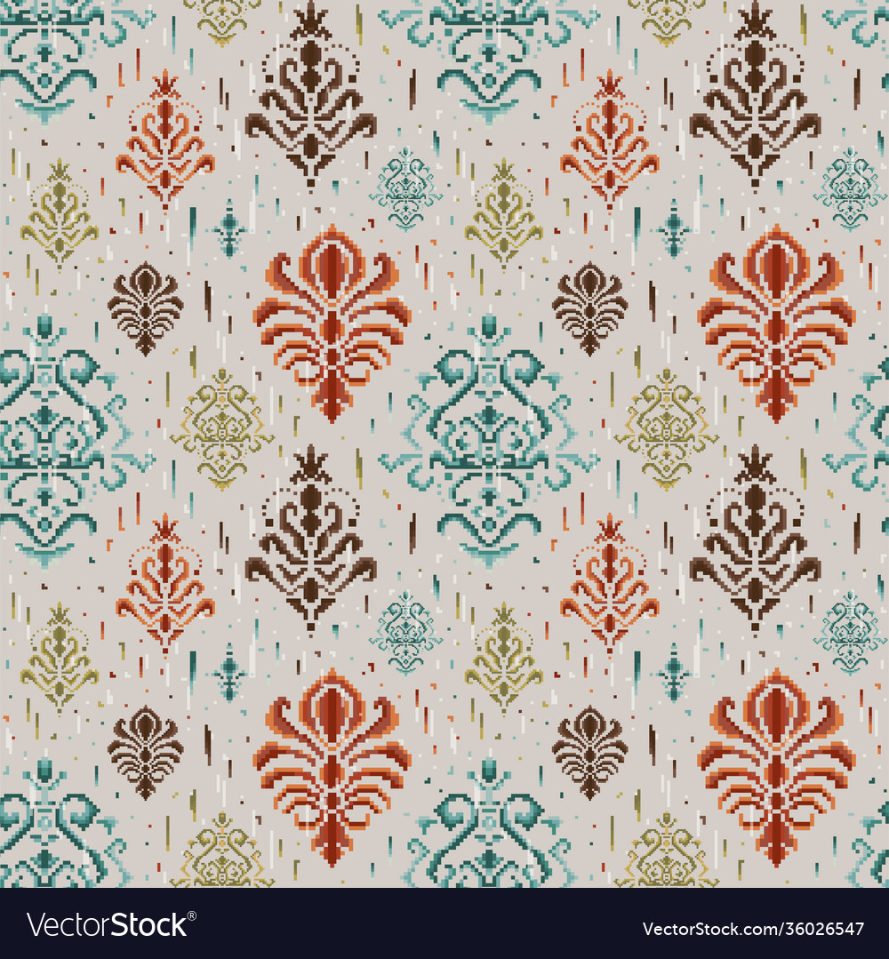 Damask ethnic seamless pattern in pixel art