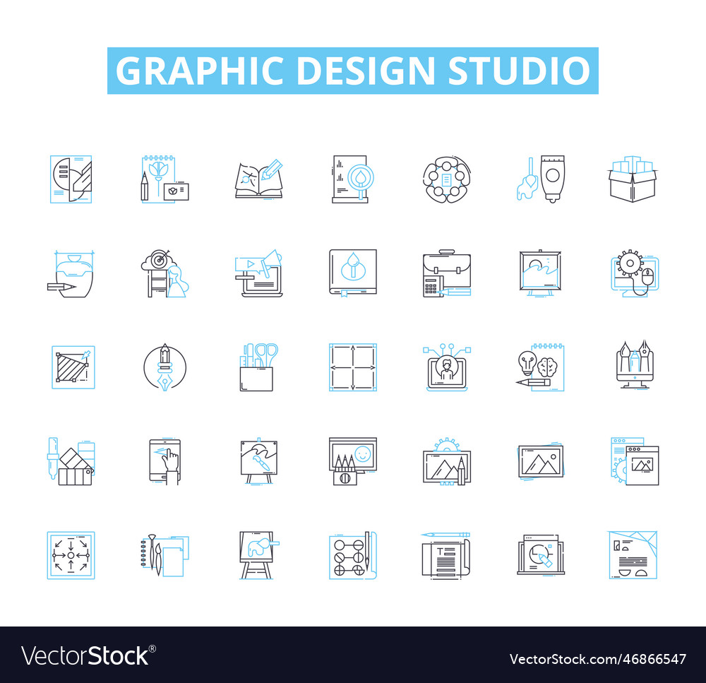 Graphic design studio linear icons set creativity Vector Image Graphic design studio linear icons set creativity