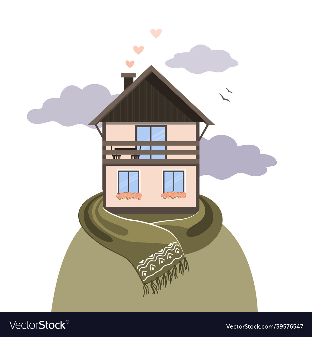 House on a hill cartoon autumn landscape hygge