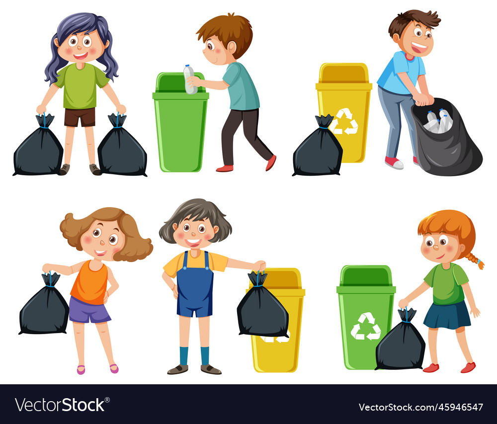 Kids cleaning at home set Royalty Free Vector Image