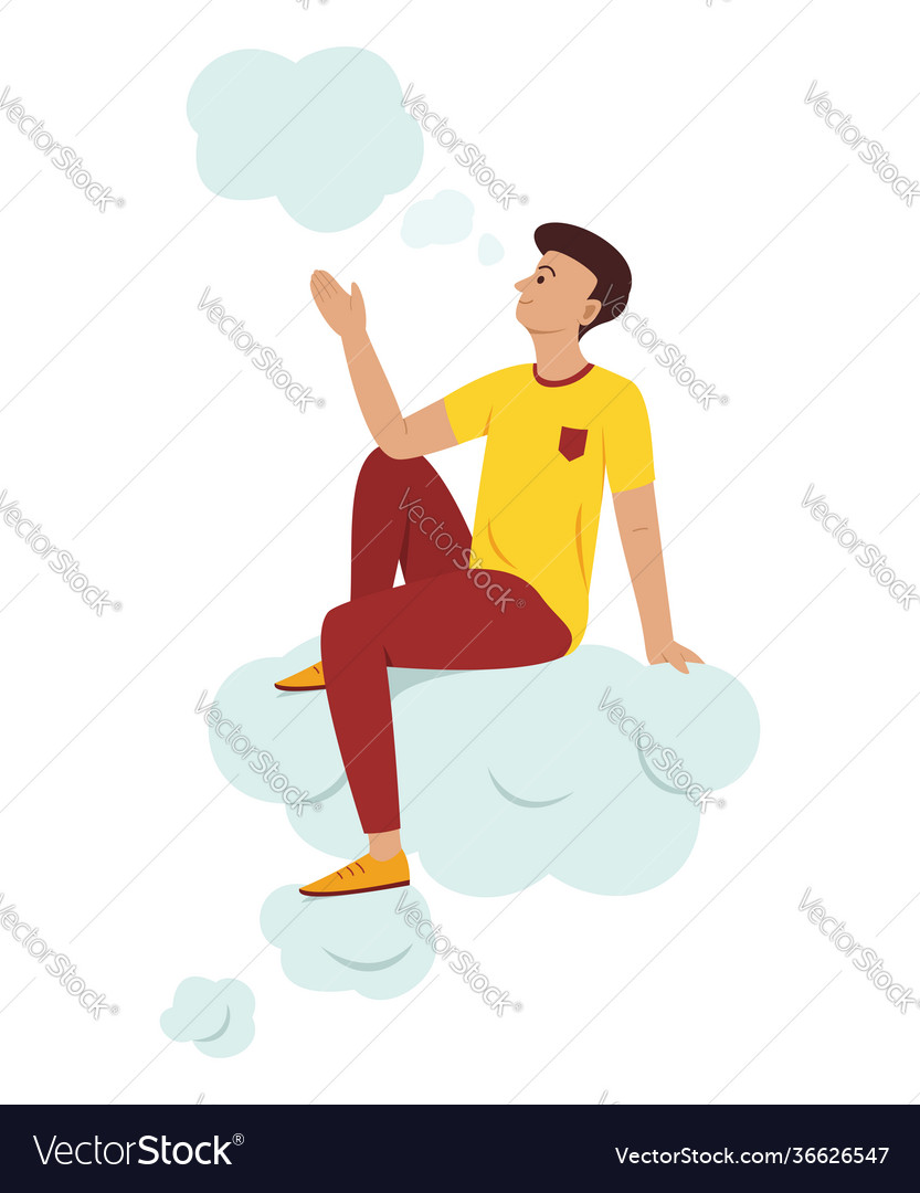 Man sit on a big bubble and thinking good idea