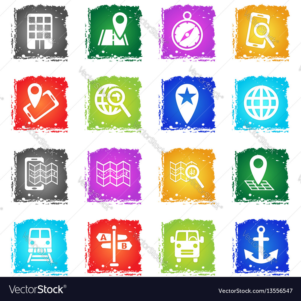 Navigation transport map icon set vector image Navigation transport map icon set