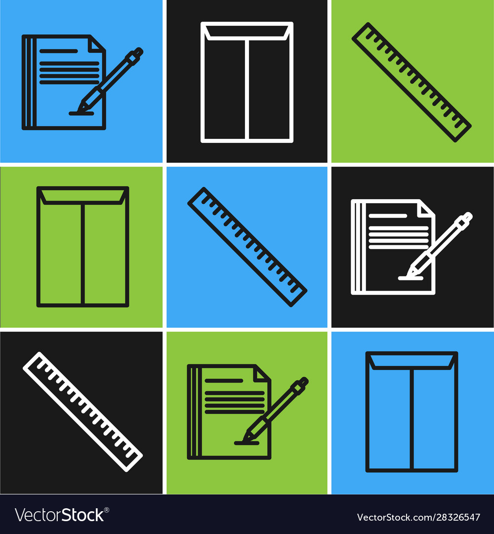 Set line blank notebook and pen ruler Vector Image Set line blank notebook and pen ruler