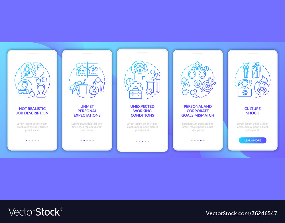 Unexpected working conditions onboarding mobile vector image Unexpected working conditions onboarding mobile