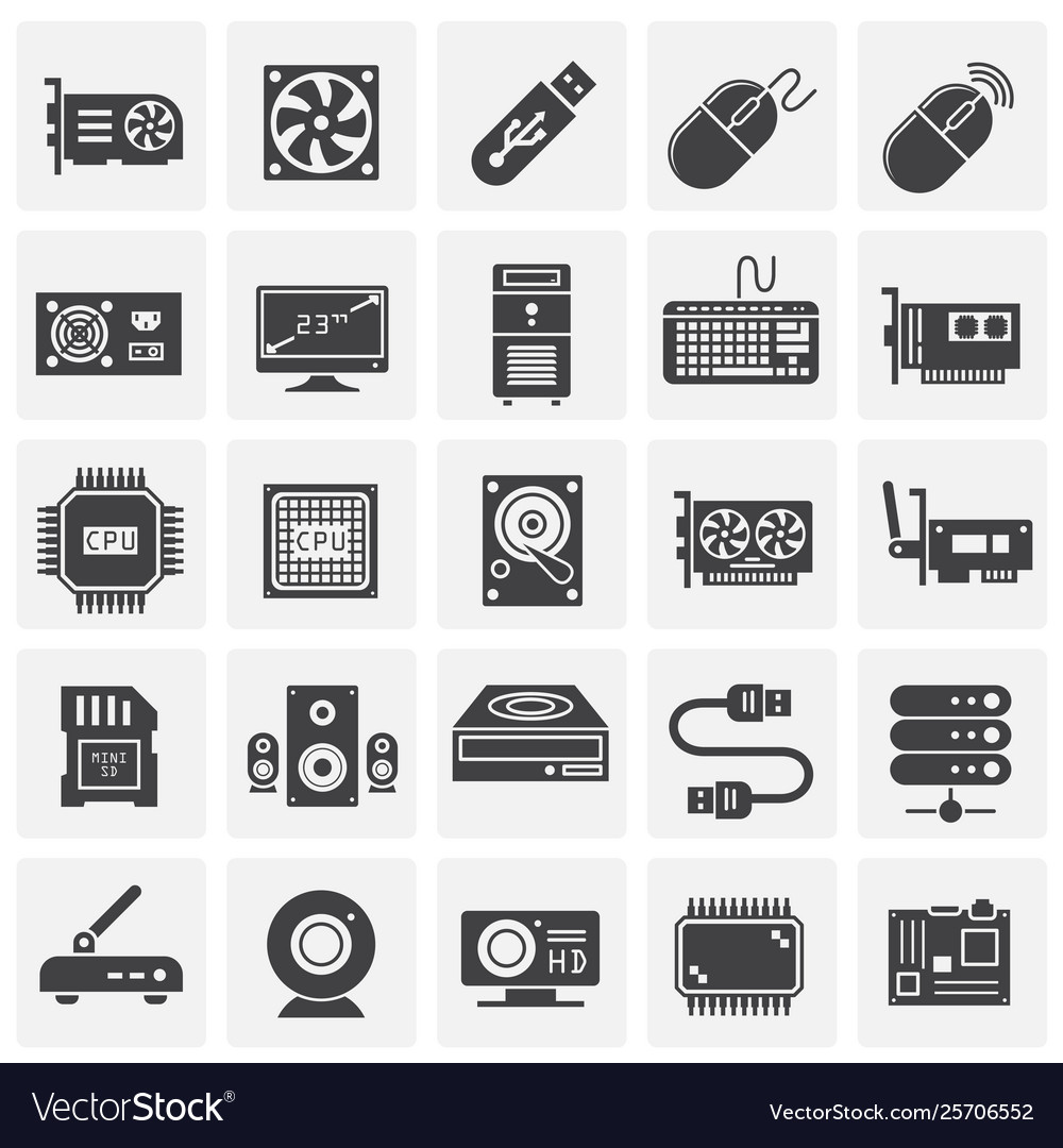 Computer hardware icons set on background vector image Computer hardware icons set on background