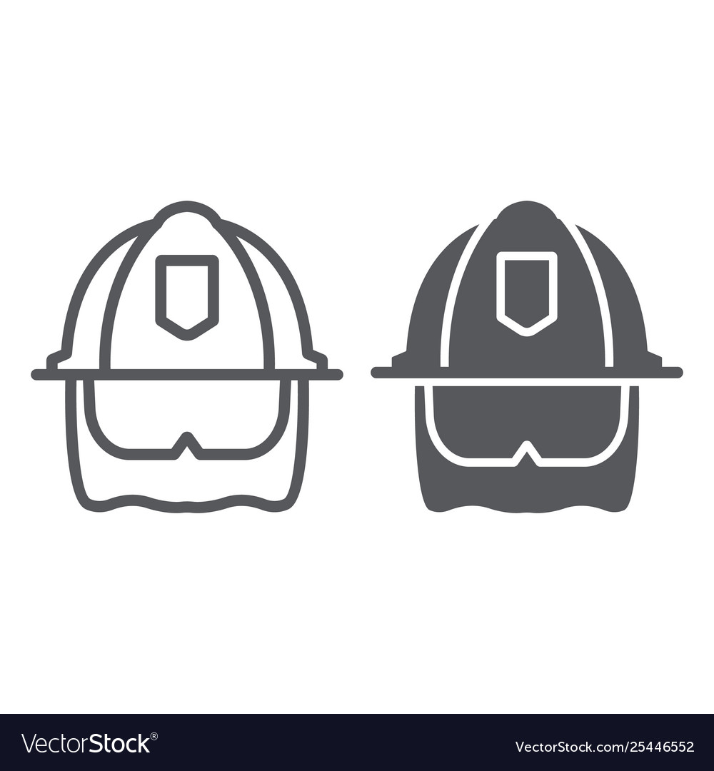 Firefighter helmet line and glyph icon equipment