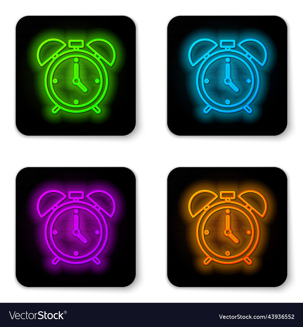 Glowing neon line alarm clock icon isolated