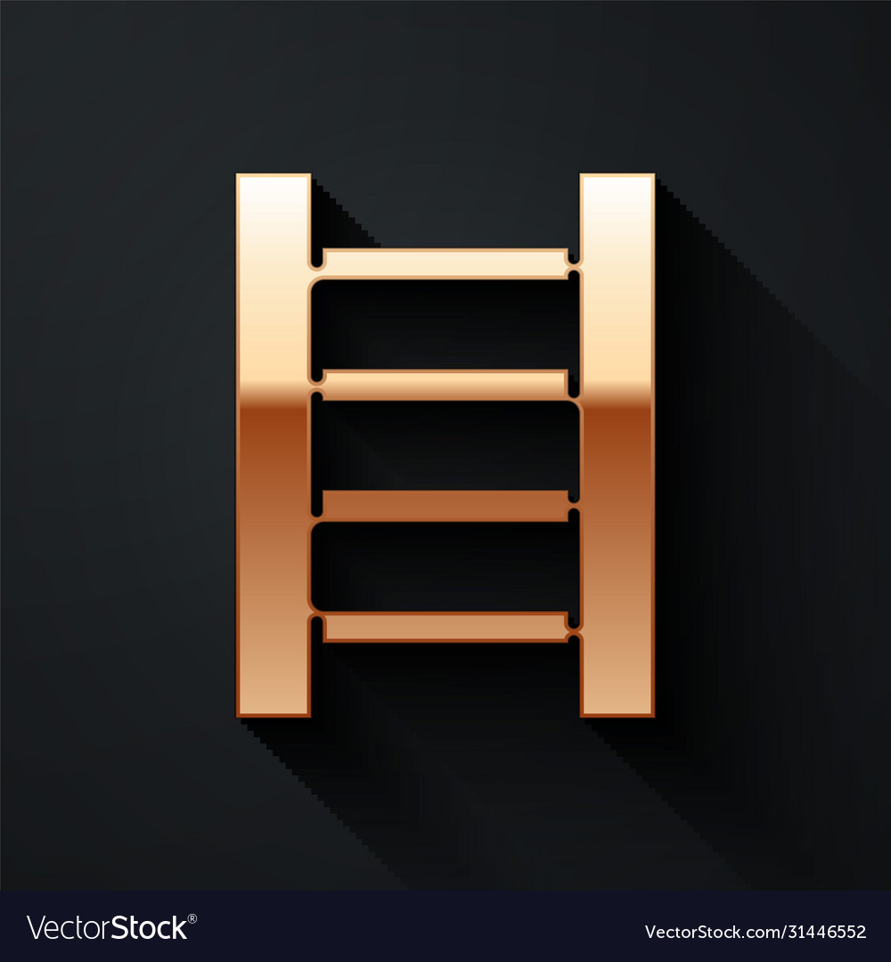 Gold wooden staircase icon isolated on black