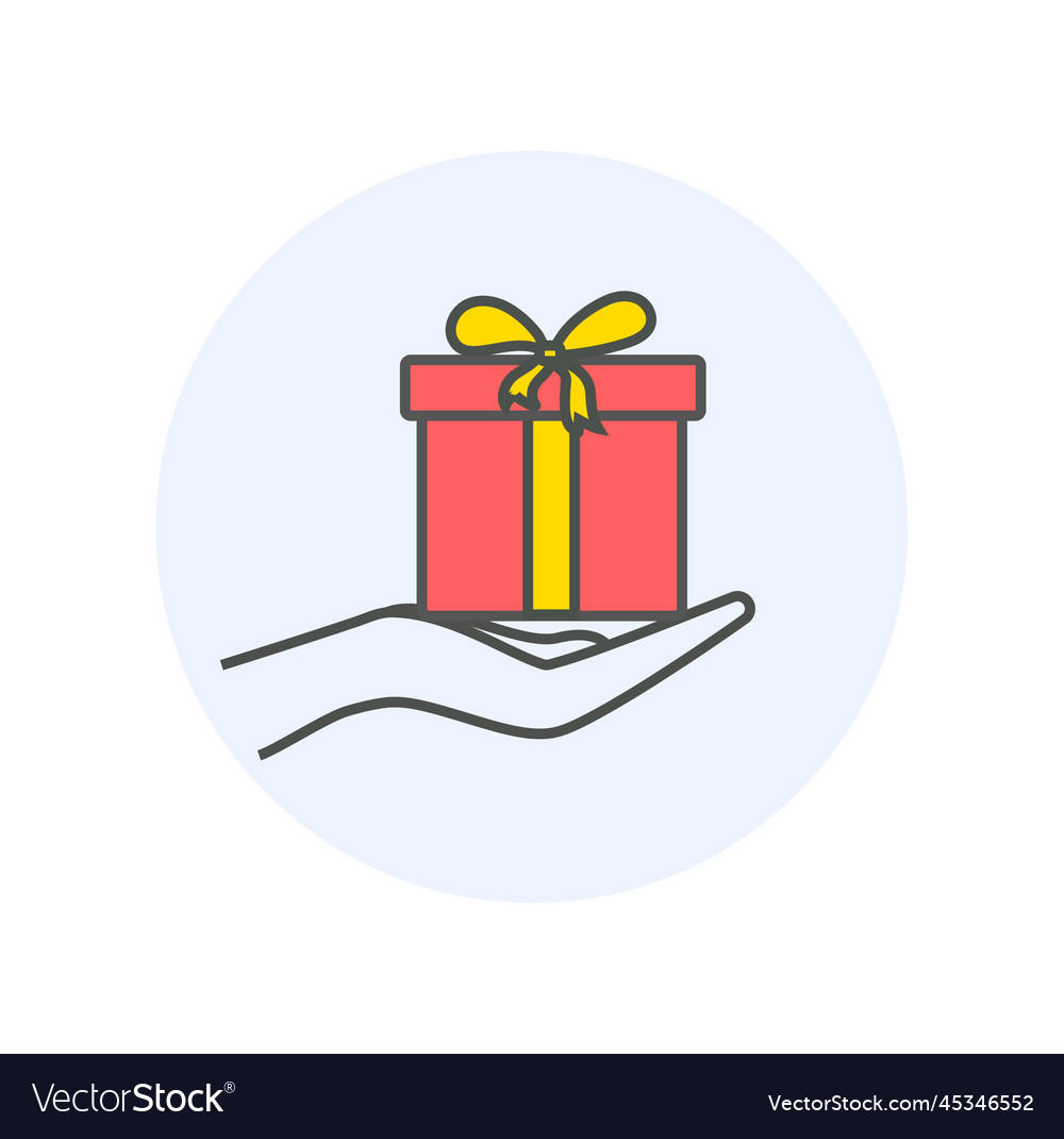 Hand mit Geschenkbox Farbsymbol