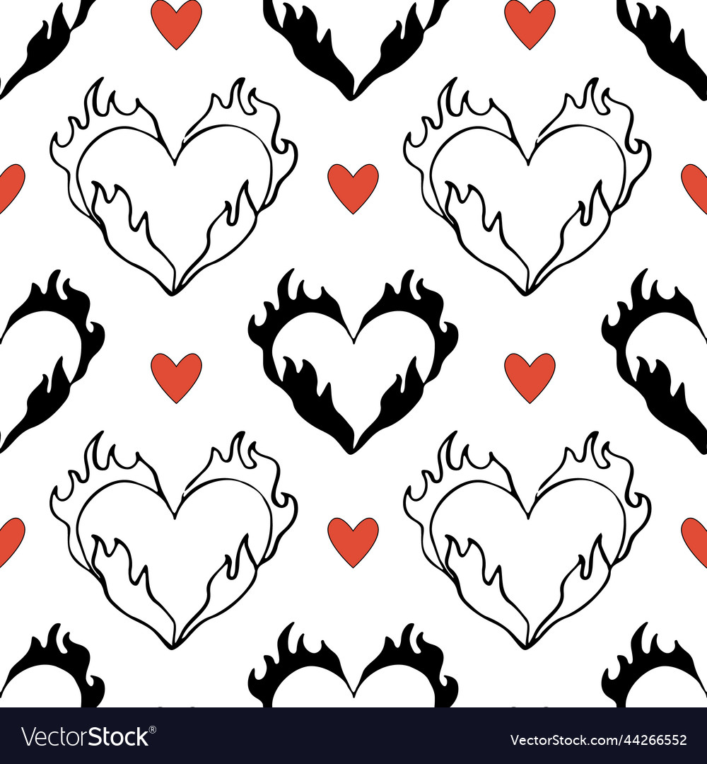 Heart on fire seamless pattern of black Royalty Free Vector